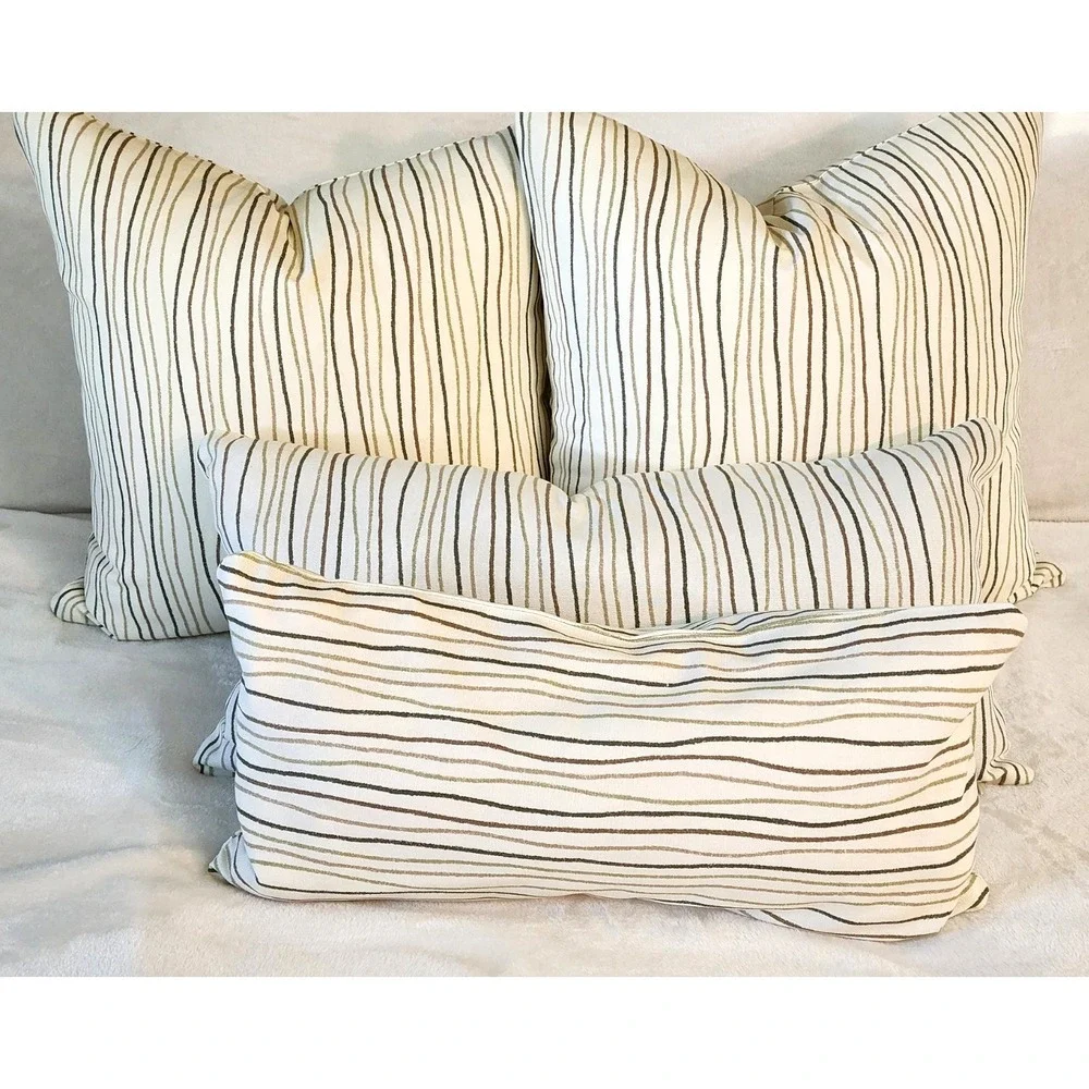 Magnolia Home 20x20 Throw Pillow Cover Pair Streamers Sage Tan Wavy Line Zip NEW
